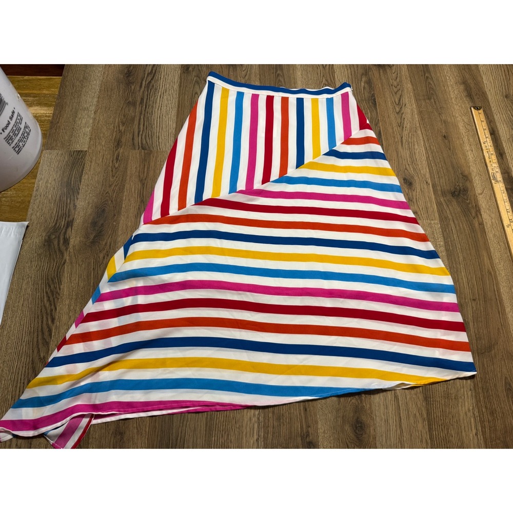 Color Me Courtney Skirt Size 8 Side Zip White Blue Red Orange Pink Striped NWT